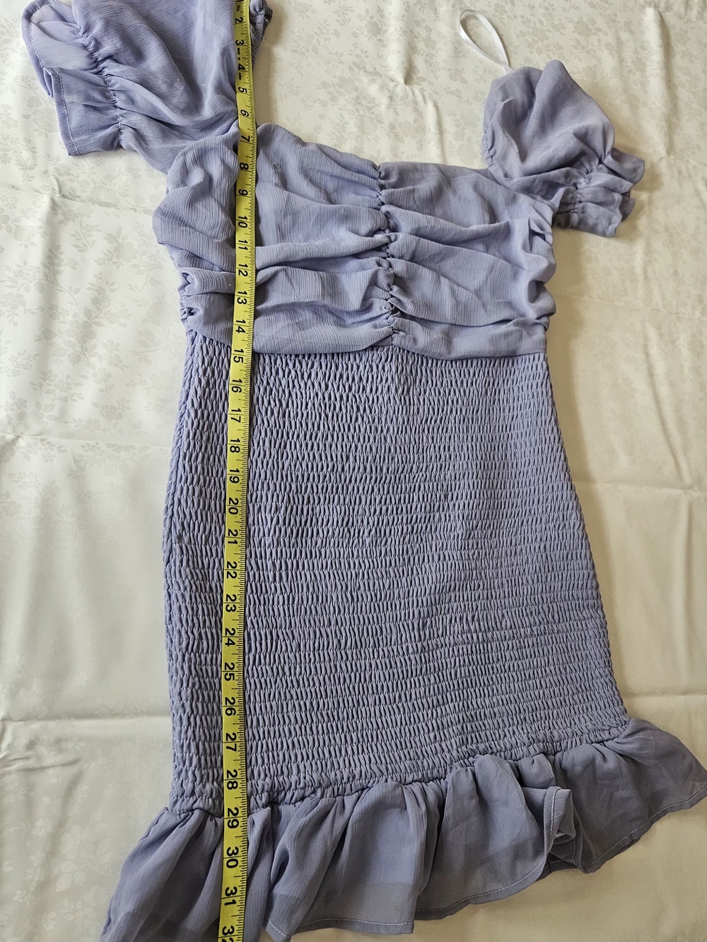 SHE + SKY Periwinkle Blue Smocked Bodycon Mini Dress Chiffon Ruched Bust Size S - Picture 13 of 15
